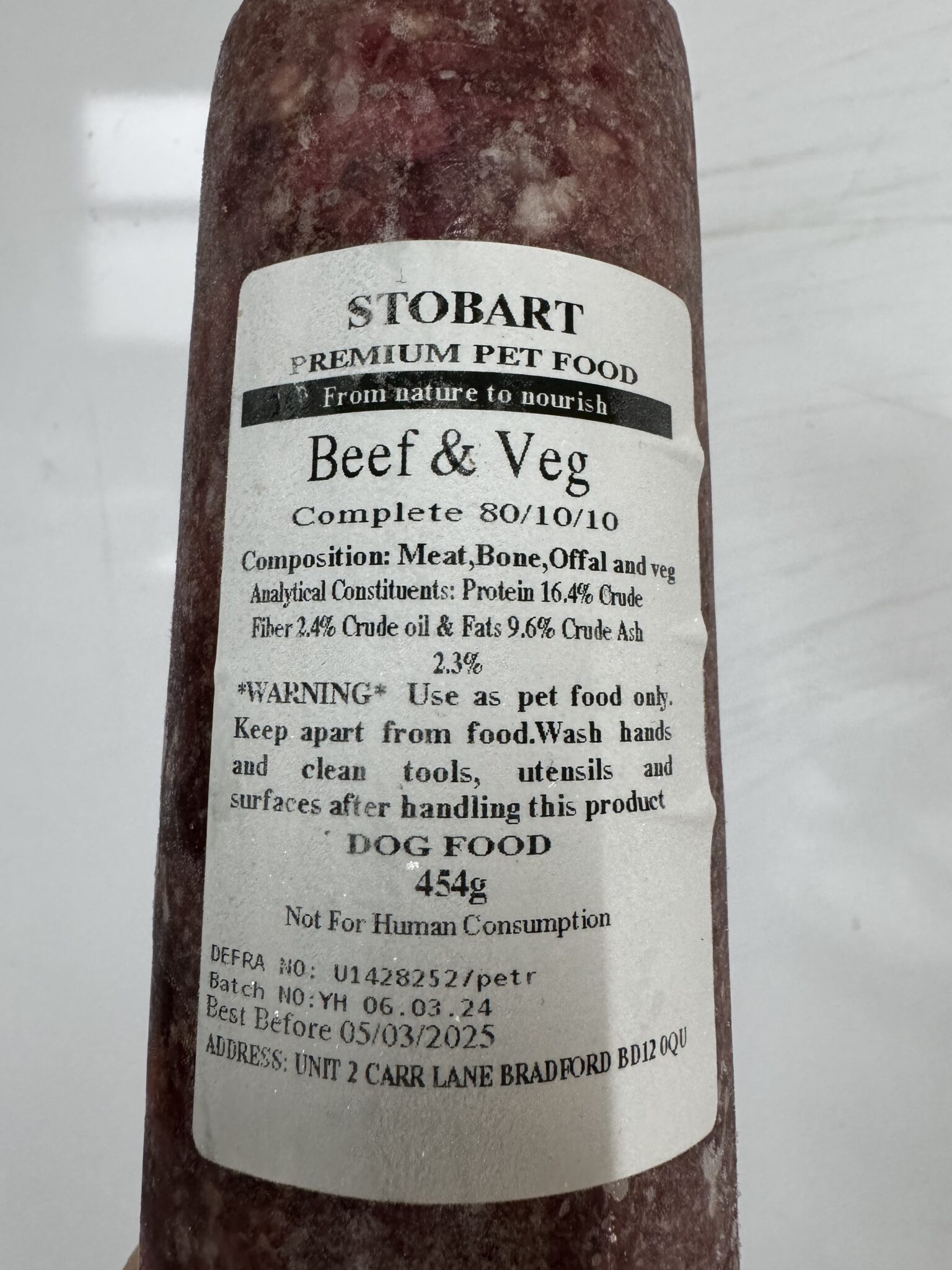 Stobart Beef & Veg Complete 454g Raw Feeders